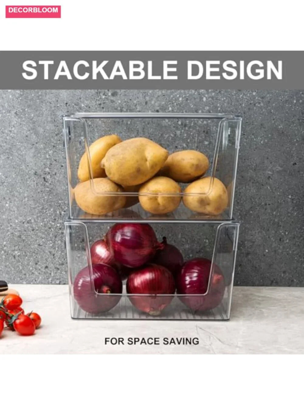 2 Pack Stackable Clear Storage Bins with Lids & Front Opening